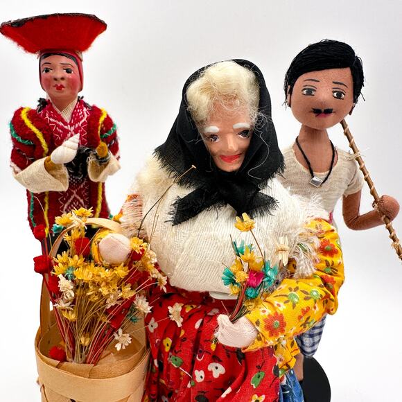 Lot 3 Intl Folk Dolls Filipino Fisherman Spanish Portuguese Flower Seller Vtg - Picture 5 of 13